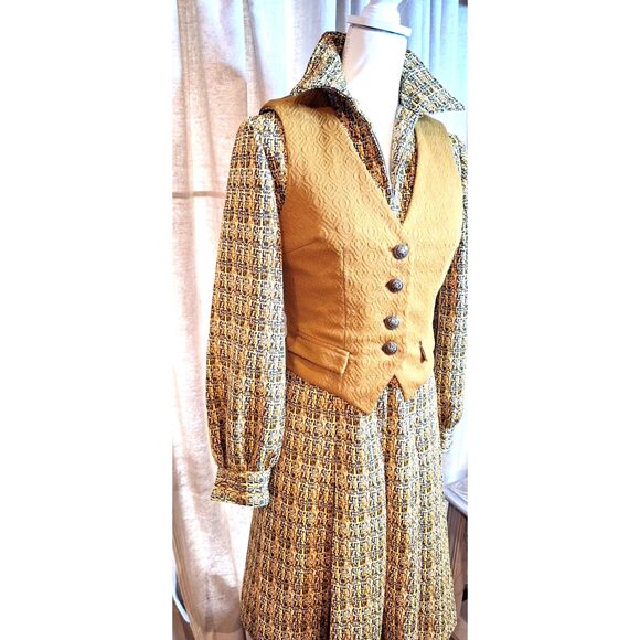 1960s 70s Vintage Dress w Vest Long sleeve Hand Made - Picture 4 of 12